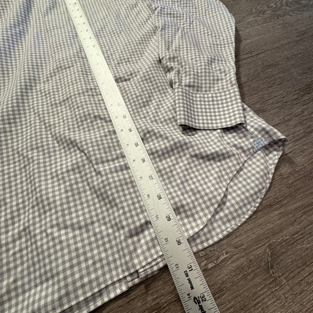 Banana Republic Shirt Mens M Gray Gingham Cotton Stretch Non-Iron Grant Fit LS